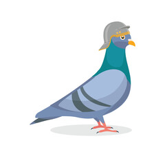 Funny pigeon character with medieval helmet. Message delivery during wartime concept