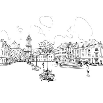Bratislava. Slovakia. Hand drawn city sketch. Vector illustration. 