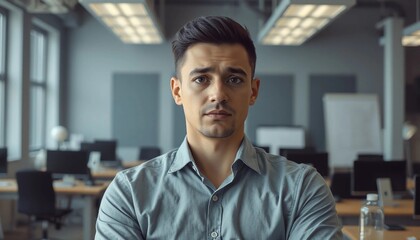 Fototapeta premium Businessman expressing determination in a modern office setting 