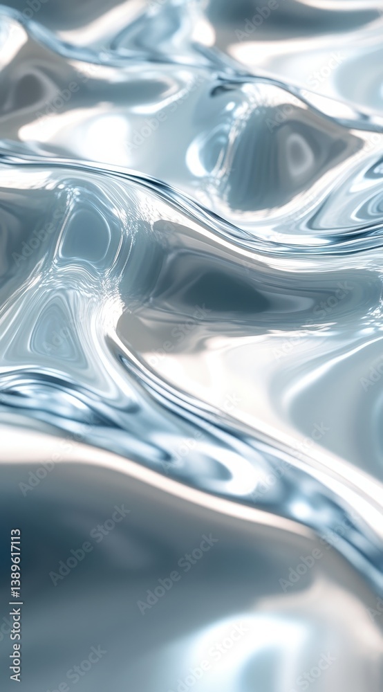 Aufkleber iridescent liquid metal abstract waves background with shiny silver blue texture and smooth fluid mo