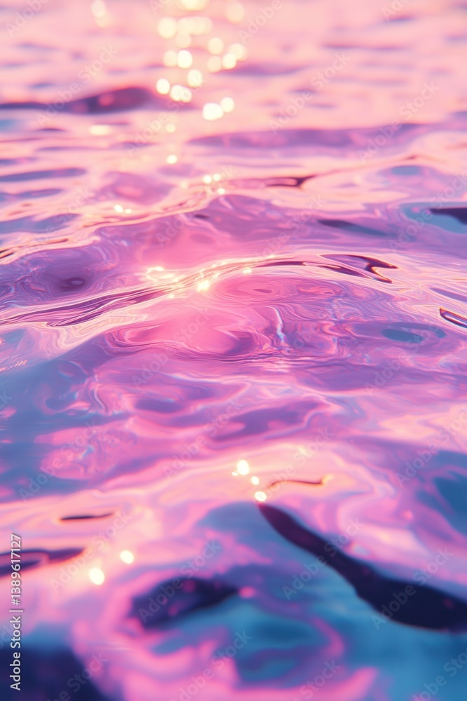 Fototapete iridescent pink and blue water surface with glittering reflections abstract seascape with a dynamic 