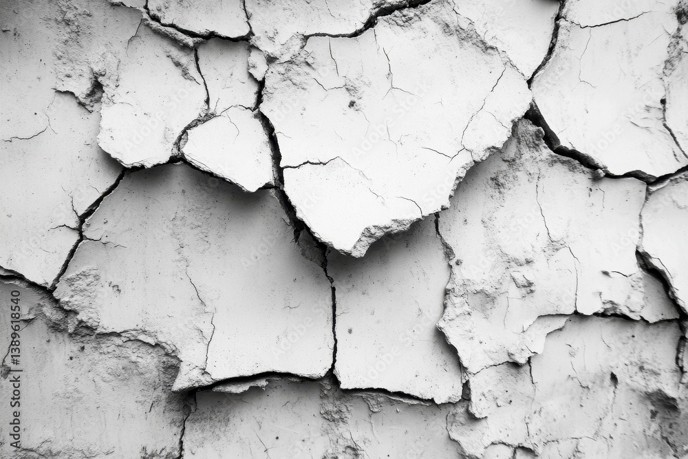 Aufkleber monochrome abstract cracked wall texture with peeling paint damaged and weathered grungy surface bac
