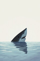 Fototapeta premium Minimalistic illustration reflecting the fear of sharks through a fin in a calm sea