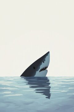 Minimalistic illustration reflecting the fear of sharks through a fin in a calm sea