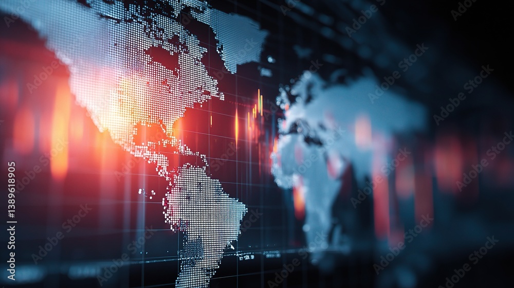 Poster double exposure of global world map with data visualization overlay