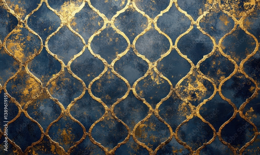 Aufkleber ornate blue and gold geometric pattern with vintage texture and elegant decorative design for backgr