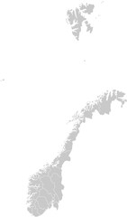 Norway administrative vector map with level 1 region boundaries – PPT-compatible & fully editable by region
