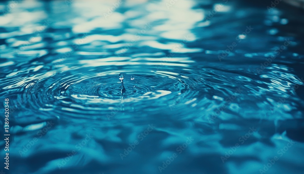 Poster rippling blue water surface with circular waves and abstract fluid motion in a refreshing dynamic di