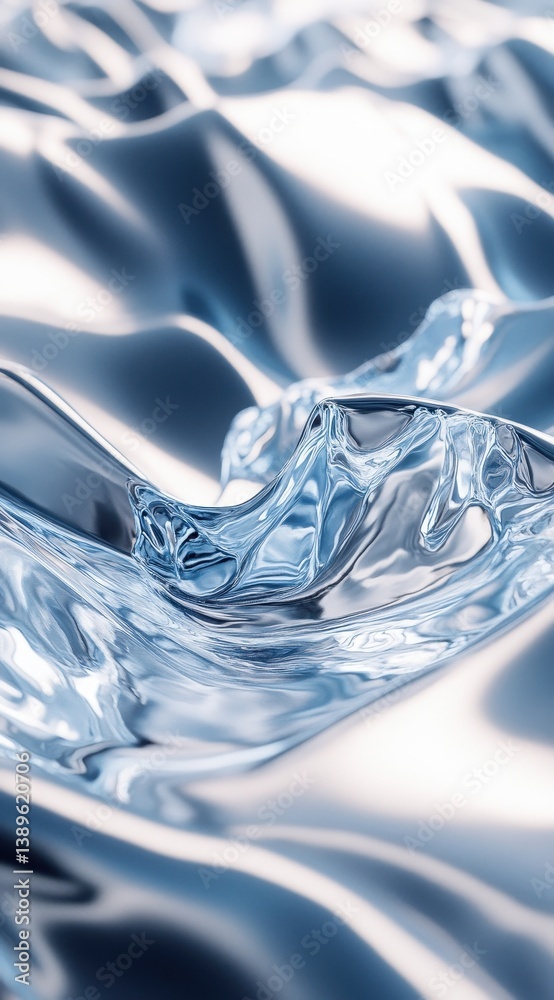 Poster Silver Blue Water Wave Abstract Background Texture with Shiny Ripples Liquid Surface and Artistic Chromatic Reflection for Modern Backdrop Wallpaper