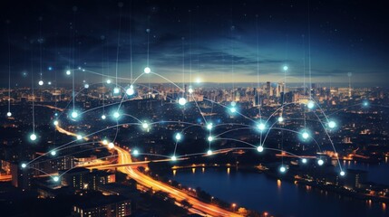 Smart city with digital technology network and data connections. AI generated image