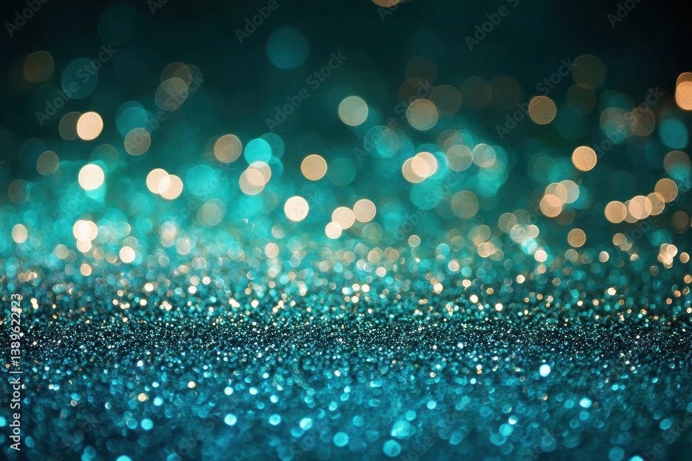 Aufkleber teal and gold glitter sparkle bokeh background with shimmering light spots for celebratory and festi