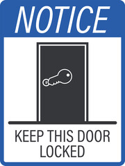 Isolated pictogram of a door with a key, symbolizing door and gate security, urging always locking doors
