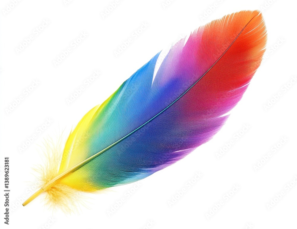 Aufkleber Vibrant Rainbow Feather Isolated on White Detailed Plumage and Texture with Soft Light Natural Patterns and Ornate Design Single Object