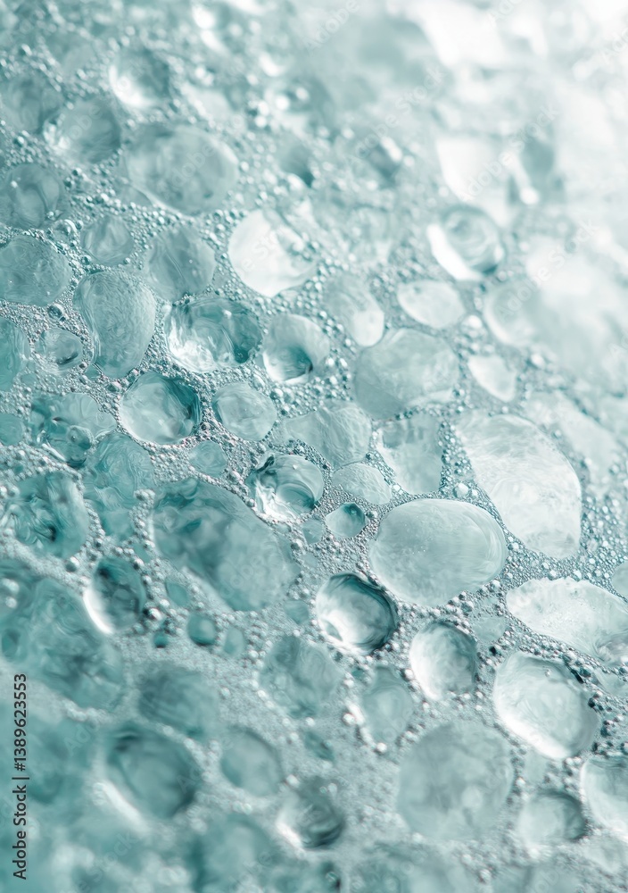 Poster water droplets on glass surface in macro shot showing abstract blue texture and condensation
