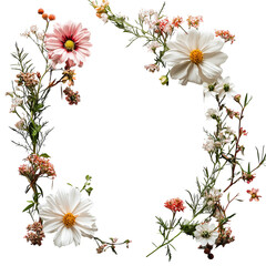 Fototapeta premium Floral frame arrangement with pink and white blooms isolated on transparent background png
