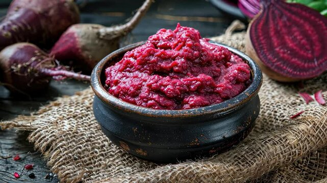 beetroot puree. selective focus