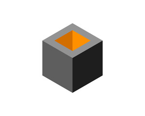 Abstract isometric cube with an orange inner square.  Represents potential, hidden opportunity, or inner strength.