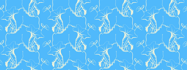 Serene light blue floral pattern.  Subtle line art evokes tranquility and nature. Ideal for backgrounds, textiles, or website design. Elegant and minimalist aesthetic.