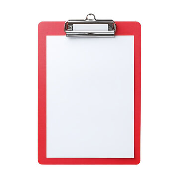Red clipboard with blank paper mockup for notes checklist or document presentation template isolated on Transparent Background