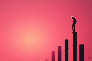Minialist illustration of an occupational safety engineer inspecting a construction site during sunset