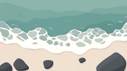 Obraz premium Aerial view of ocean waves lapping sandy beach.