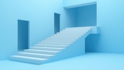 Fototapeta premium A blue room with a white staircase and two doors