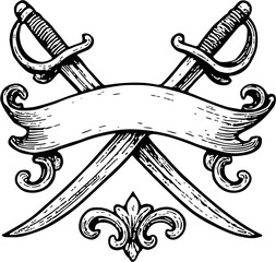 Nautical ornament. Crossed sabers and sash. Vintage illustration © Riszczel