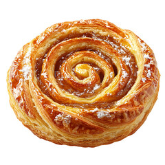 Fototapeta premium Delicious pastry roll with glaze and powder sugar isolated on transparent background png