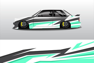 Fototapeta premium Side view of a modified car with unique graphics parked on a minimalist background, showcasing style
