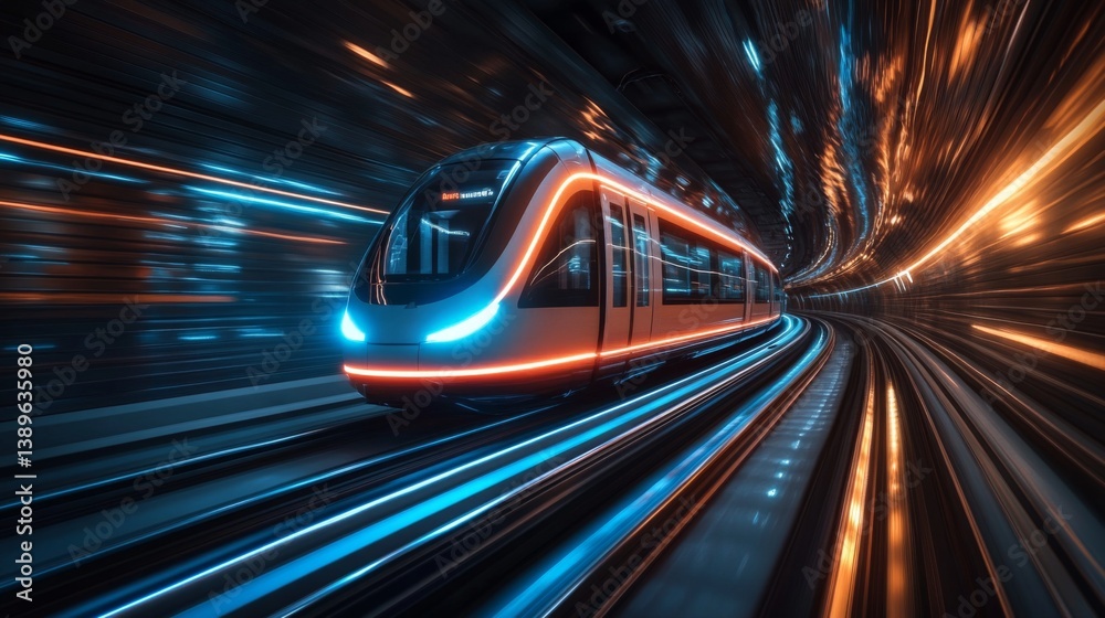 Leinwandbilder A high speed smarttrain operates on a modern underground track, utilizing cutting edge automation technology. Dynamic lights enhance the speed and movement through the tunnel.