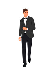 Fototapeta premium Elegant business man wearing formal tuxedo vector illustration isolated