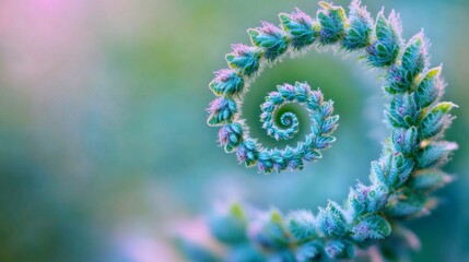 Photograph of butterfly sorrel arranged in a spiral, soft pastel background, macro with shallow depth of field