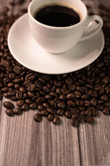 Strong aromatic coffee. A cup of espresso. Top view