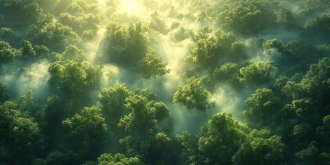 Obraz premium Lush Forest Canopy Pierced by Sunlight