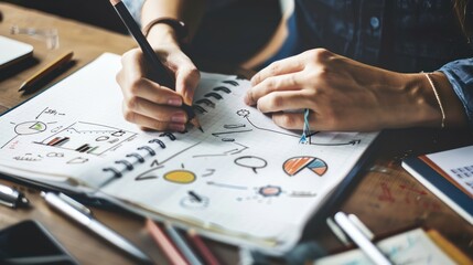 A person sketching business ideas and strategies on a notepad, illustrating the ideation process.