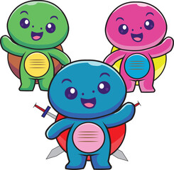 turtles with various cute and cartoon characters