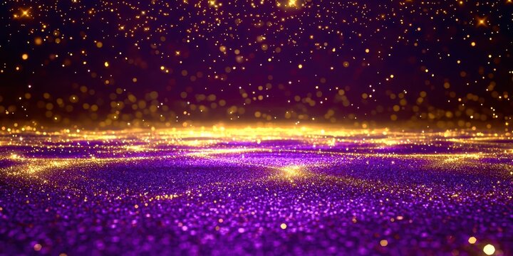 A purple background with gold glitter and stars