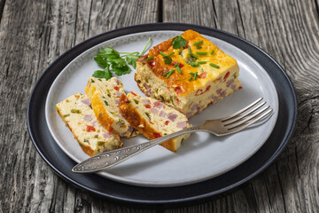 Baked Denver Omelette on a plate with fork