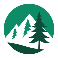 Obraz premium Majestic Mountain and Evergreen Forest Landscape Illustration