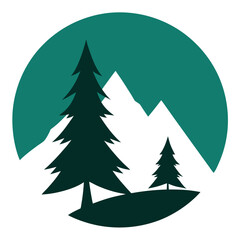 Obraz premium Majestic Mountains and Evergreen Trees A Serene Nature Illustration