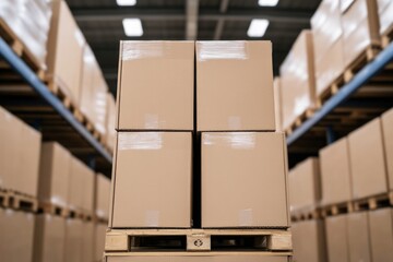 Stacks of neatly arranged boxes create sense of order in warehou