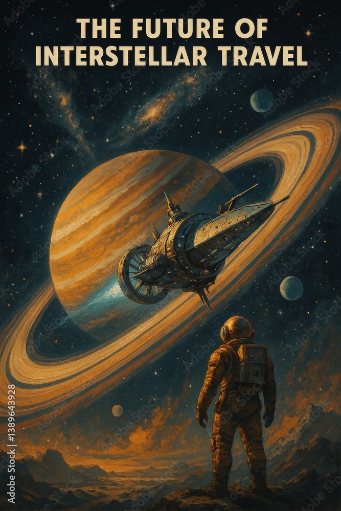 Wall mural exploring the future of interstellar travel with a view of saturn and its rings