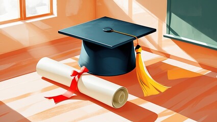 Graduation Cap and Diploma Celebrating Academic Achievement