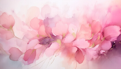 Fototapeta premium Watercolor painting with soft brushstrokes in pastel pink tones, dreamy and relaxing atmosphere