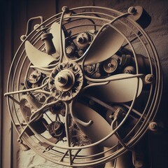 Dusty Prop Fan A vintage manually cranked fan mounted on the wal