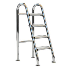 Pool ladder made of stainless steel with four steps designed for easy access, isolated on transparent background, cutout png
