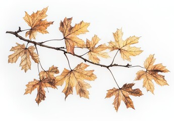 A branch of maple leaves, white background