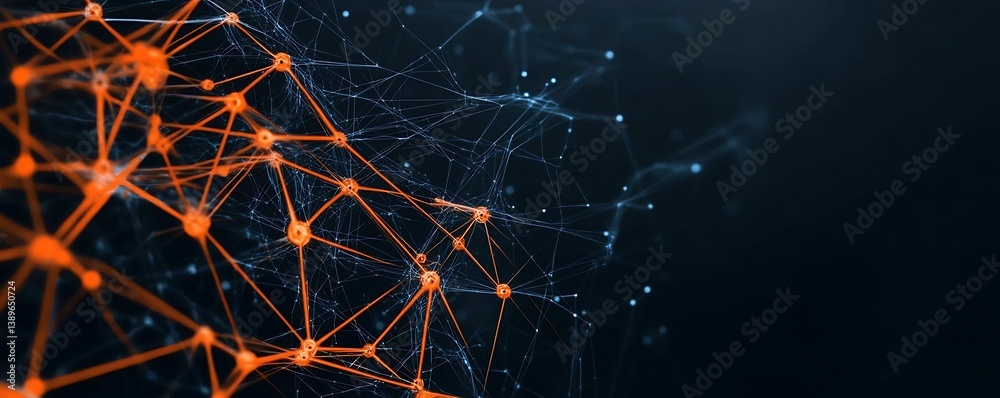 Poster an abstract representation of interconnected nodes and neural connections