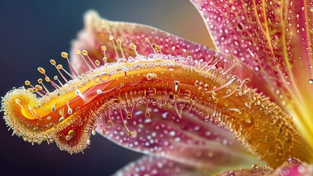 Enlarged section of the flower stamen showing the pollen-covered anther and delicate filament.