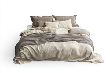 Cozy modern bedroom with 5 pieces of pillow isolated on white background